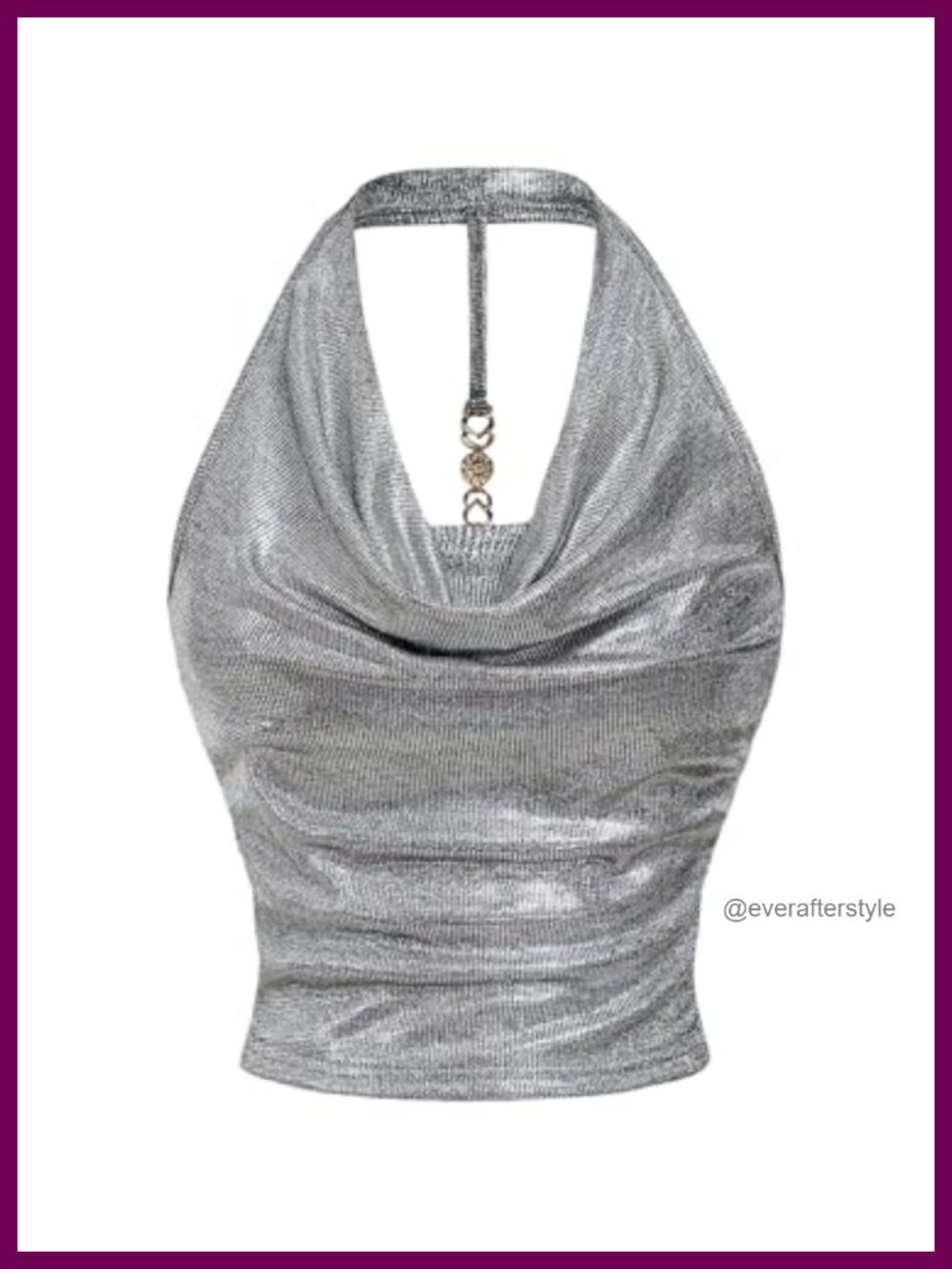 Women Metallic Halter Crop Top Cowl Neck Backless Club Party Shirt